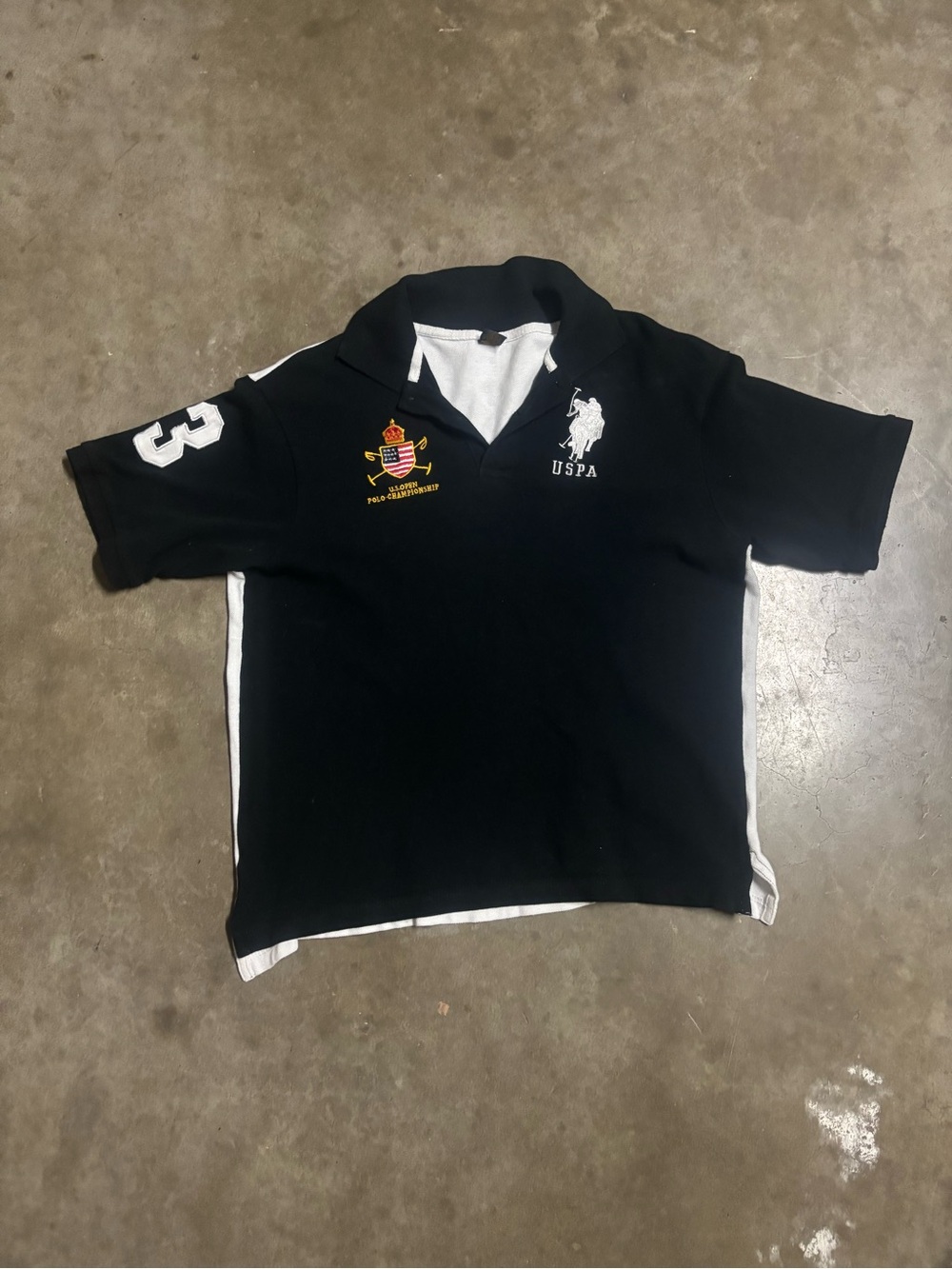 U.S. Polo Assn. Black Polo with White Logo & Number 3
